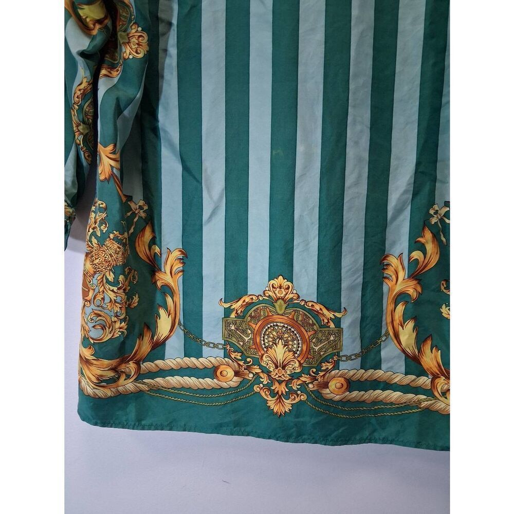 Vintage renato nucci womens medium 100% silk blouse equestrian green whimsical - Picture 5 of 8